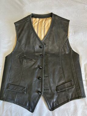 Vintage Classic Black Leather Button Vest